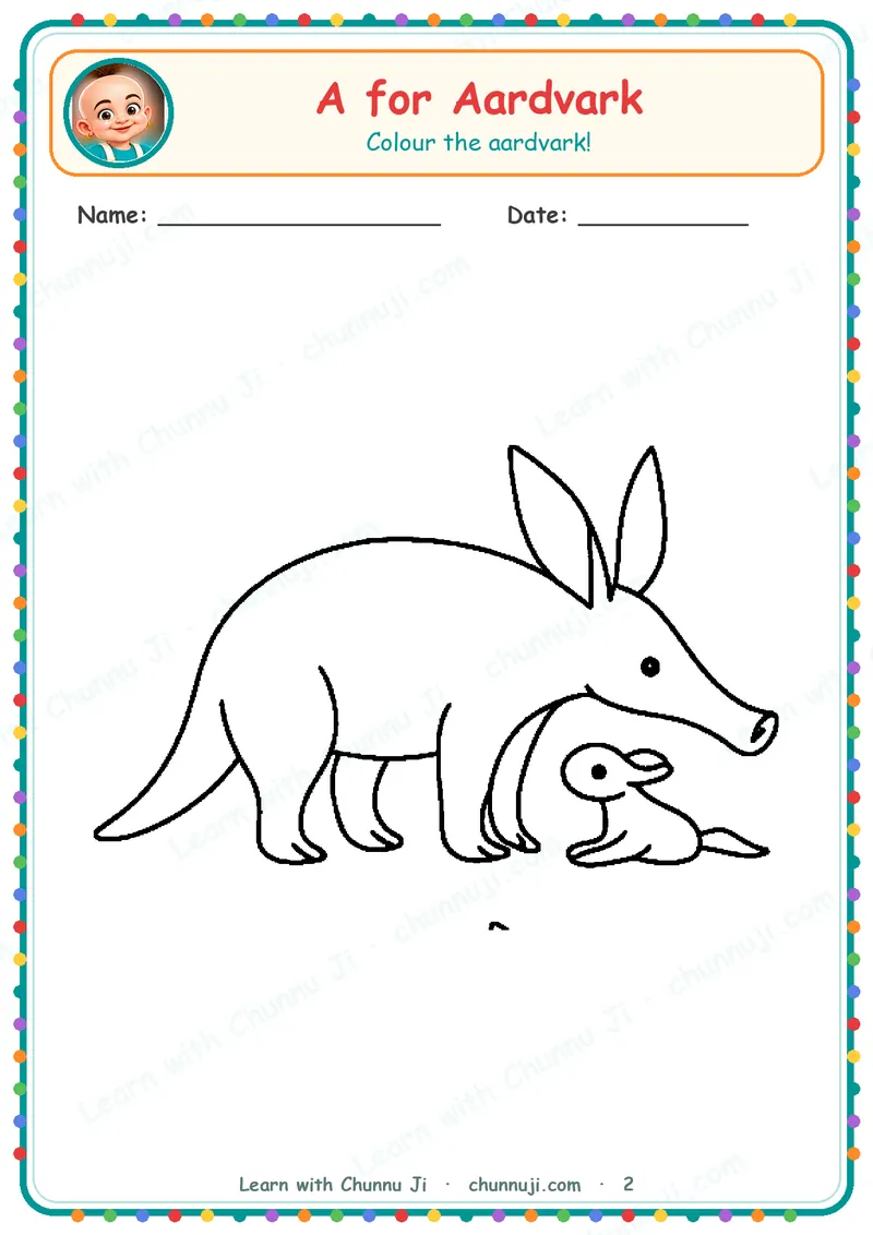 A for Aardvark: Free Aardvark Colouring Pages · 2
