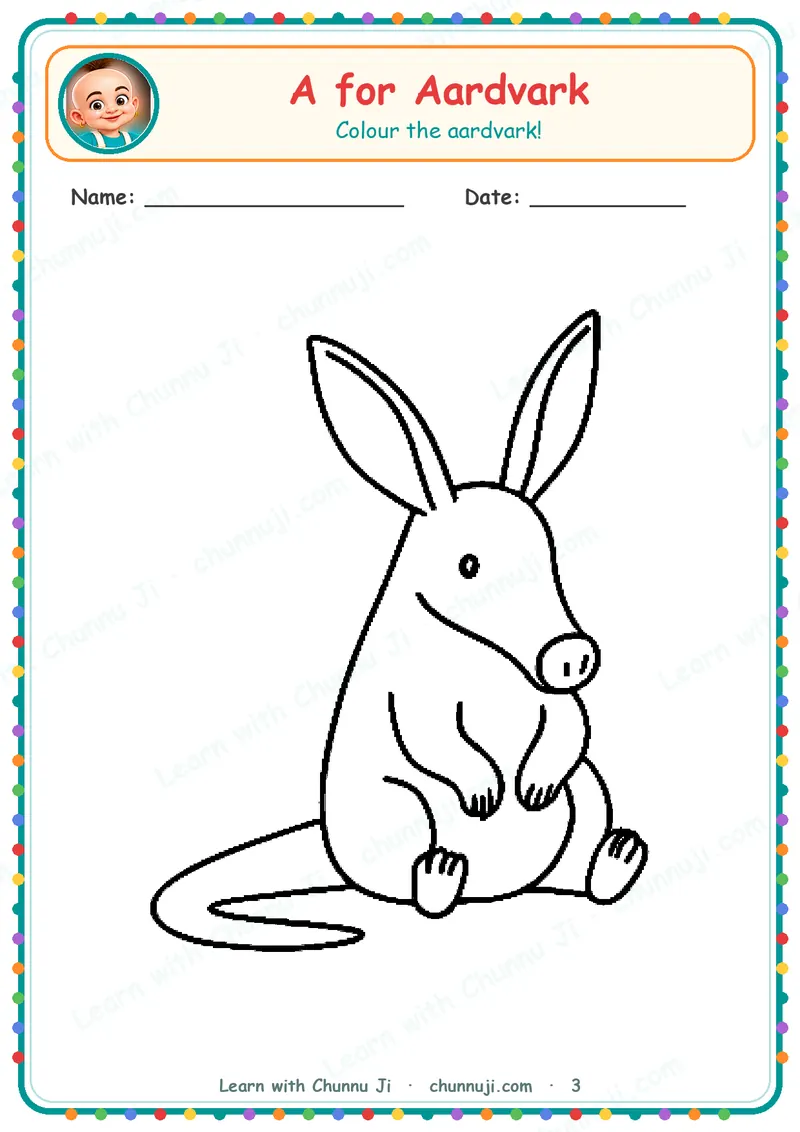 A for Aardvark: Free Aardvark Colouring Pages · 3