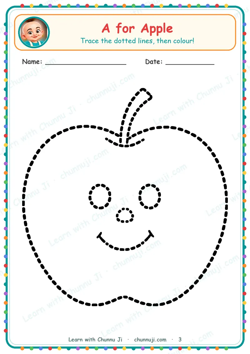 A for Apple: Free Trace & Colour Worksheets (Ages 2–4) · 3