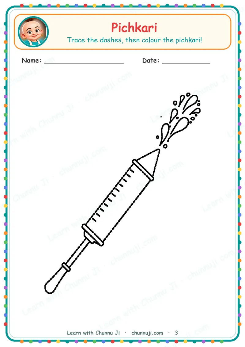 Happy Holi: Free Holi Tracing & Colouring Pages for Kids · 3