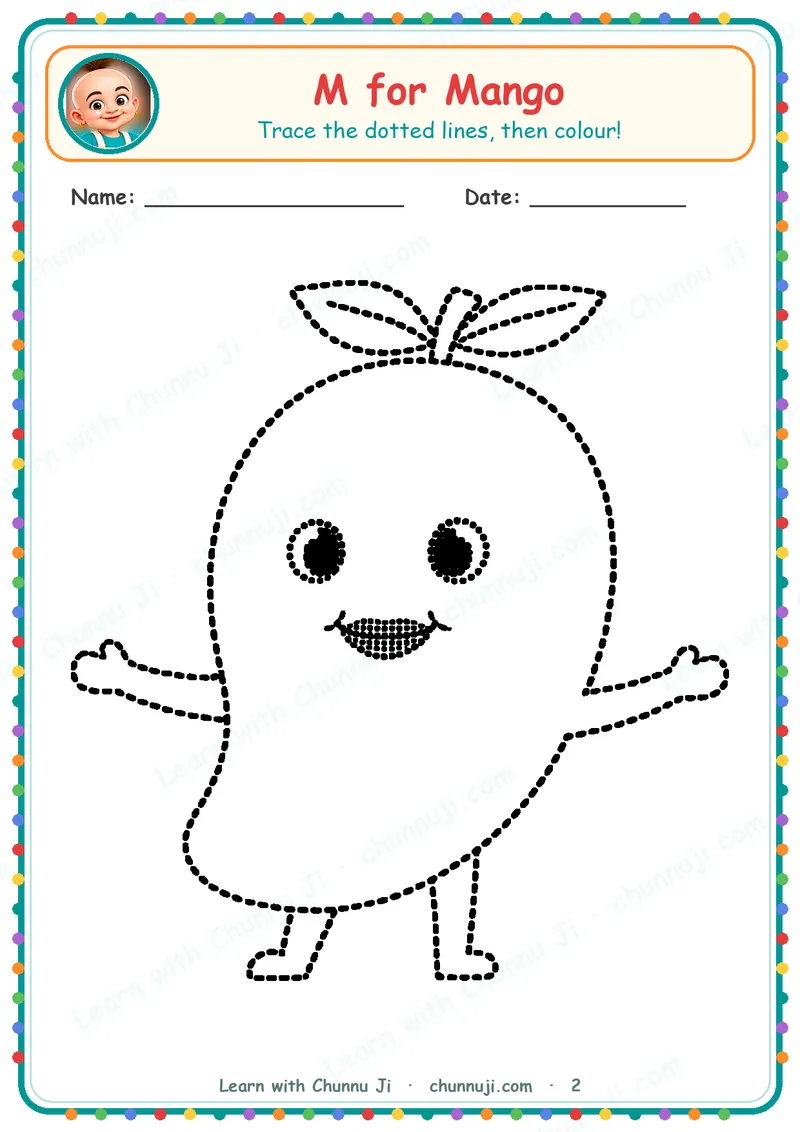 M for Mango: Free Trace & Colour Worksheets (Ages 2–4) · 2