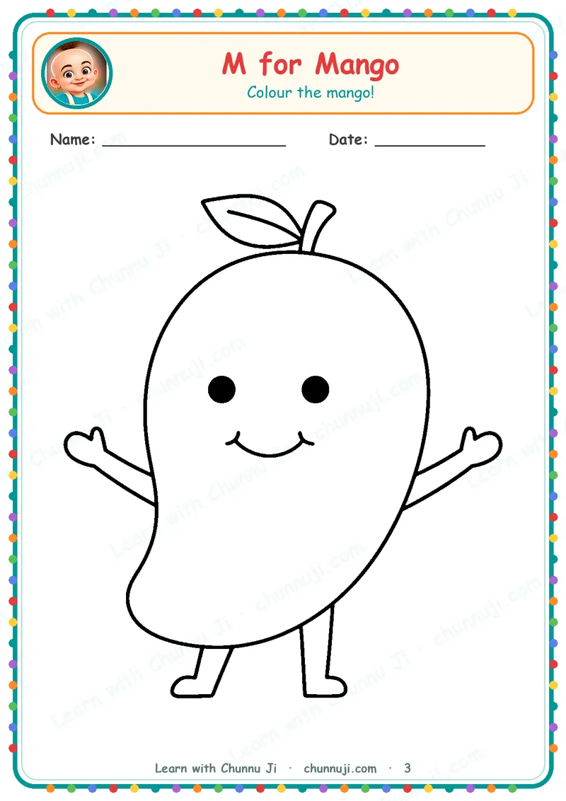 M for Mango: Free Trace & Colour Worksheets (Ages 2–4) · 3