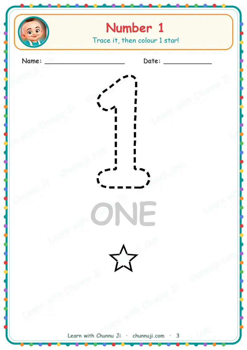 Numbers 0 to 9: Free Number Tracing Worksheets (Ages 2–4) · 3
